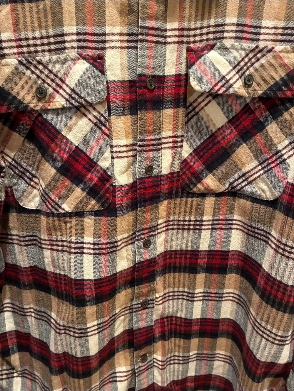 Banana Republic Men’s Red, Tan, Cream & Black Plaid Button-Front Shirt